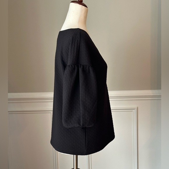 Anthropologie Postage Stamp Black Puff Sleeve Top size Medium - Picture 2 of 10
